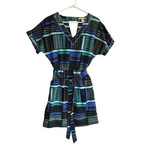Banana Republic Geometric Blue and Black Patterned Dress with Belt. Size 4